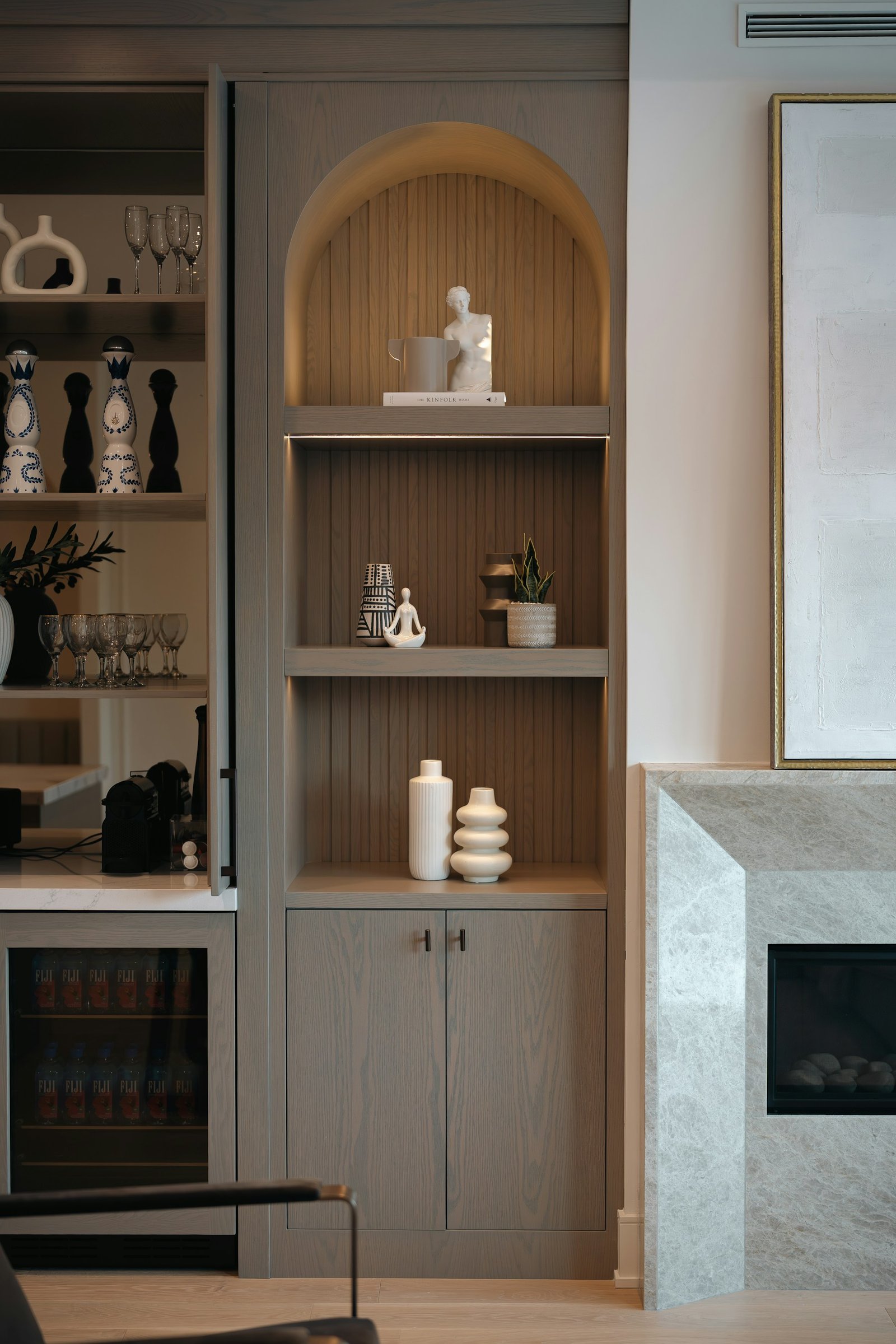 Finished bespoke alcove storage unit